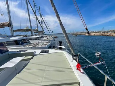 Deck of Obiwan, a Bali 4.4 catamaran at Hyères, France