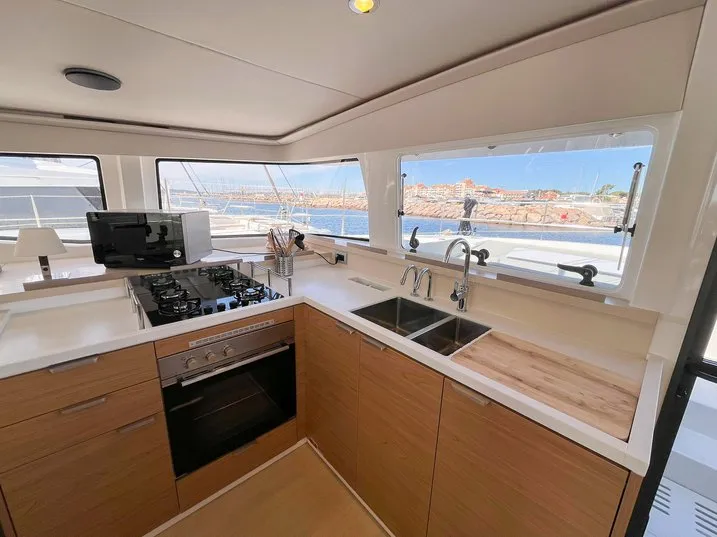 Galley of Obiwan, a Bali 4.4 catamaran at Hyères, France