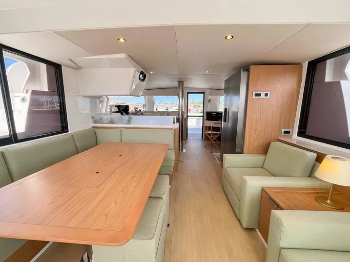 Salon of Obiwan, a Bali 4.4 catamaran at Hyères, France