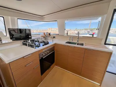 Galley of Obiwan, a Bali 4.4 catamaran at Hyères, France