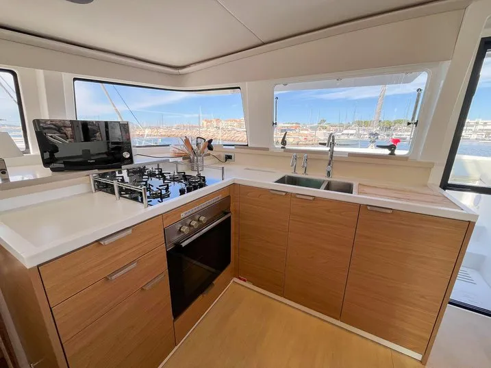 Galley of Obiwan, a Bali 4.4 catamaran at Hyères, France