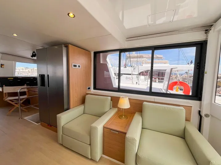 Salon of Obiwan, a Bali 4.4 catamaran at Hyères, France