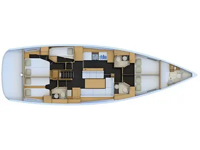 Floor plan of AF-J54, a Jeanneau 54 sailboat at Volos Municipality, Greece