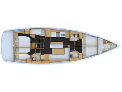 Floor plan of AF-J54, a Jeanneau 54 sailboat at Volos Municipality, Greece
