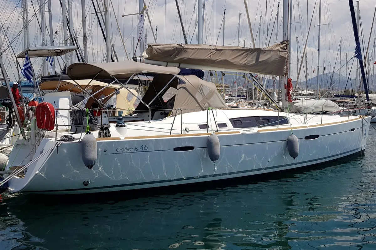 Exterior view of Sifnos 46.1, a Beneteau Oceanis 46 sailboat at Athens, Greece