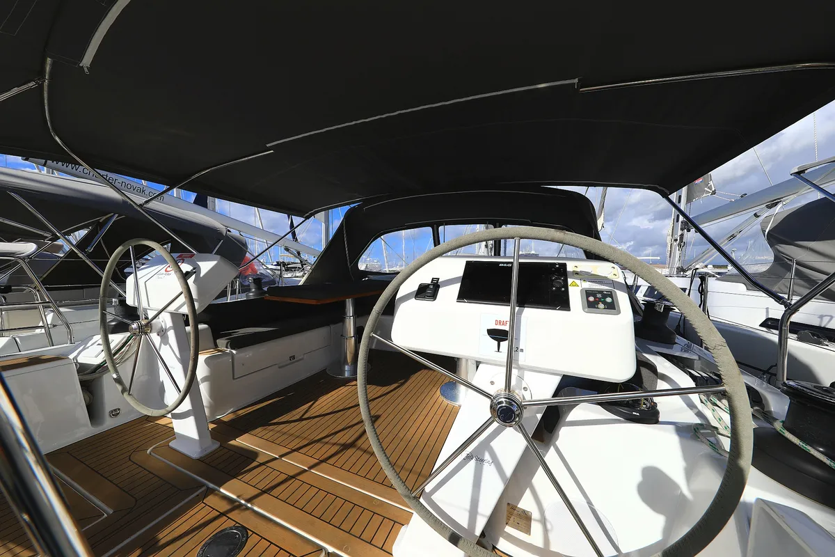 Cockpit of Poseidon, a Hanse 508 sailboat at Grad Biograd na Moru, Croatia