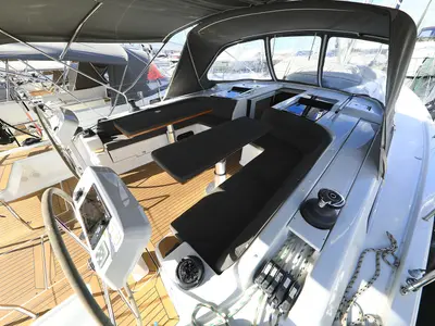 Deck of Poseidon, a Hanse 508 sailboat at Grad Biograd na Moru, Croatia