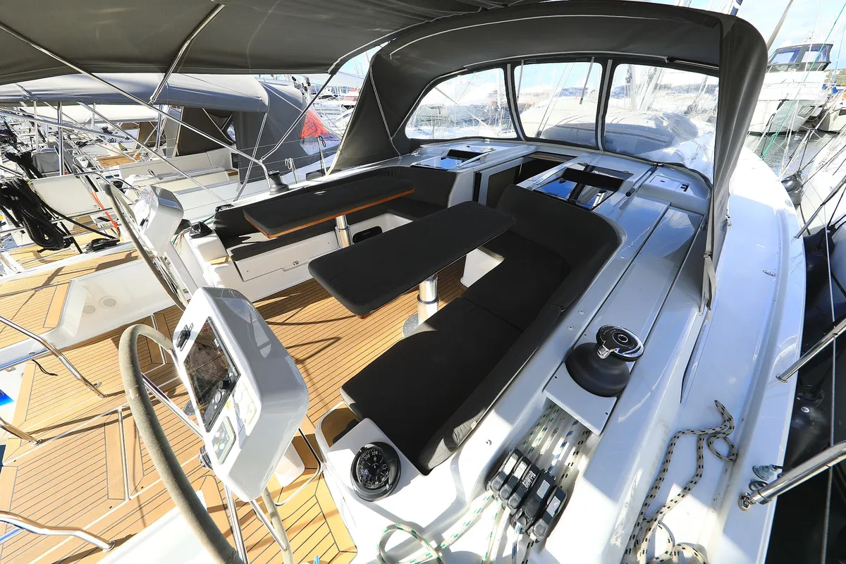 Deck of Poseidon, a Hanse 508 sailboat at Grad Biograd na Moru, Croatia