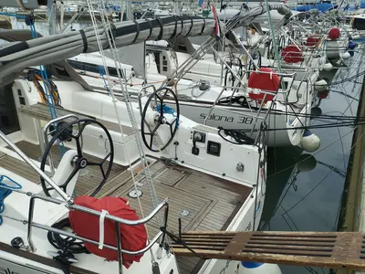 Deck of Rum, a AD Boats Salona 38 sailboat at Izola / Isola, Slovenia