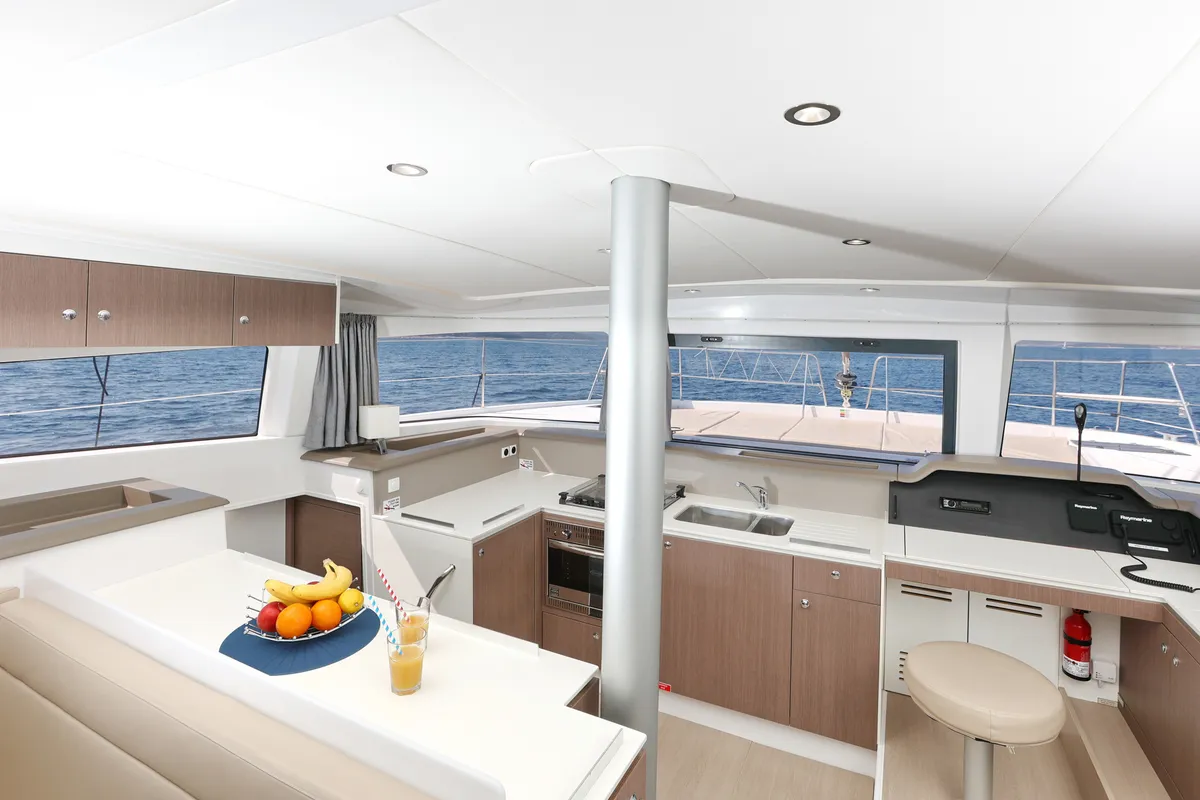 Galley of Sourire, a Bali 4.1 catamaran at Grad Šibenik, Croatia