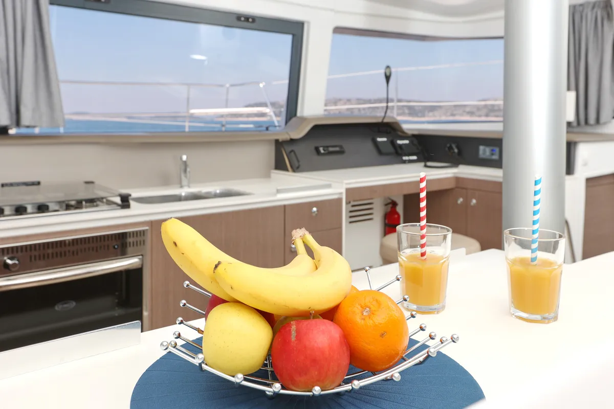Galley of Sourire, a Bali 4.1 catamaran at Grad Šibenik, Croatia