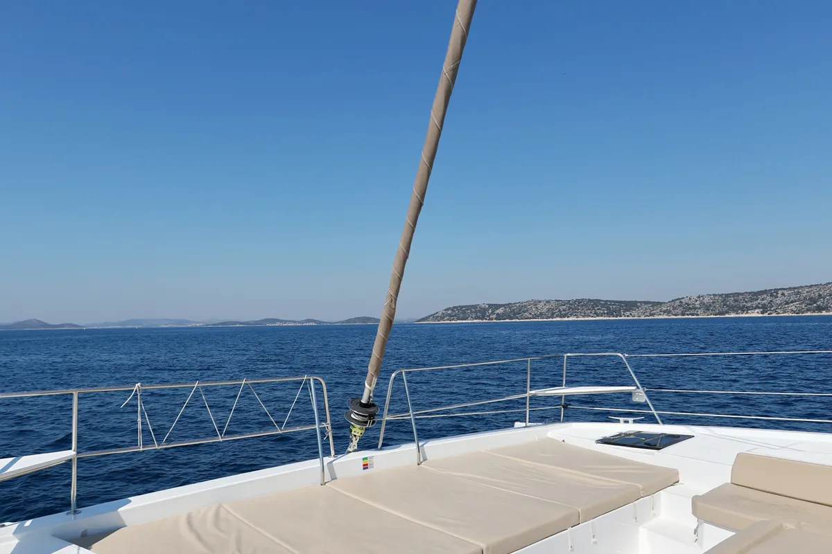 Deck of Sourire, a Bali 4.1 catamaran at Grad Šibenik, Croatia