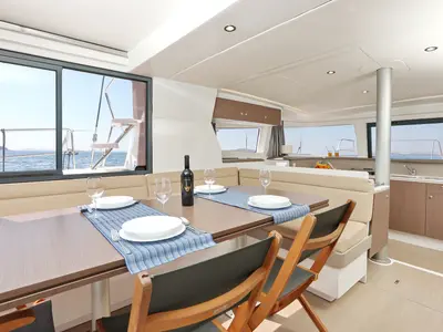 Salon of Sourire, a Bali 4.1 catamaran at Grad Šibenik, Croatia