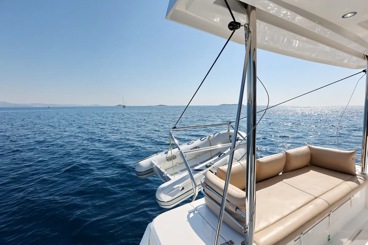 Deck of Sourire, a Bali 4.1 catamaran at Grad Šibenik, Croatia