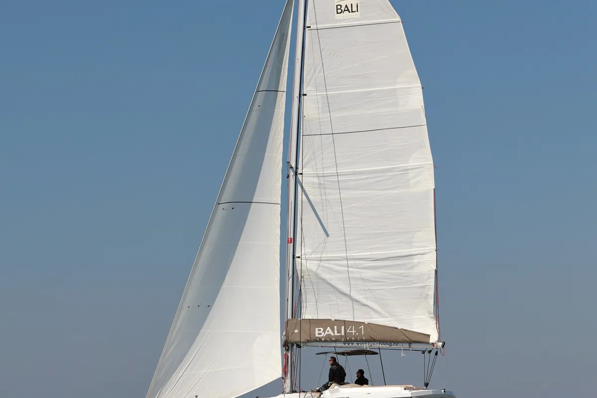 Exterior view of Sourire, a Bali 4.1 catamaran at Grad Šibenik, Croatia