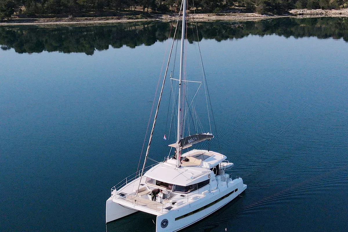 Exterior view of Sourire, a Bali 4.1 catamaran at Grad Šibenik, Croatia