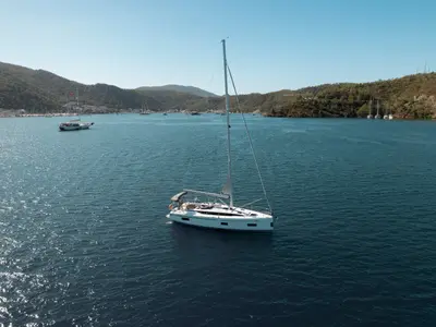 Deck of Arinna, a Bavaria C38 sailboat at Fethiye, Turkey