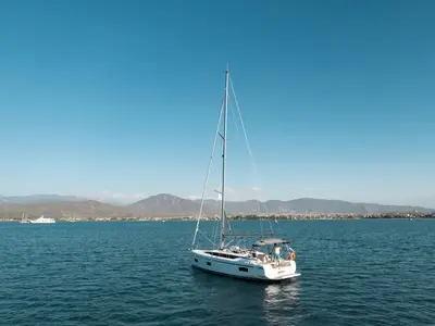 Cockpit of Arinna, a Bavaria C38 sailboat at Fethiye, Turkey