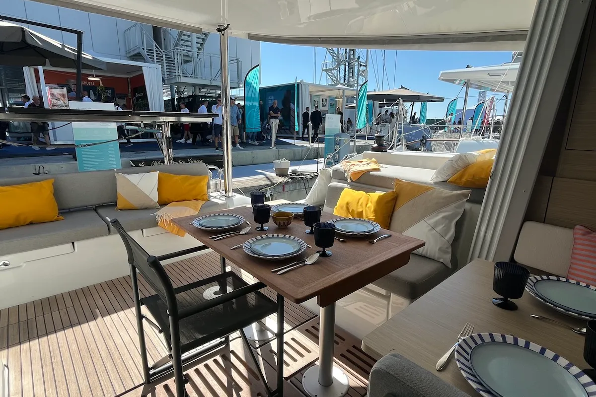 Deck of Why Not 22, a Lagoon 38 catamaran at Municipal Unit of Lefkada, Greece