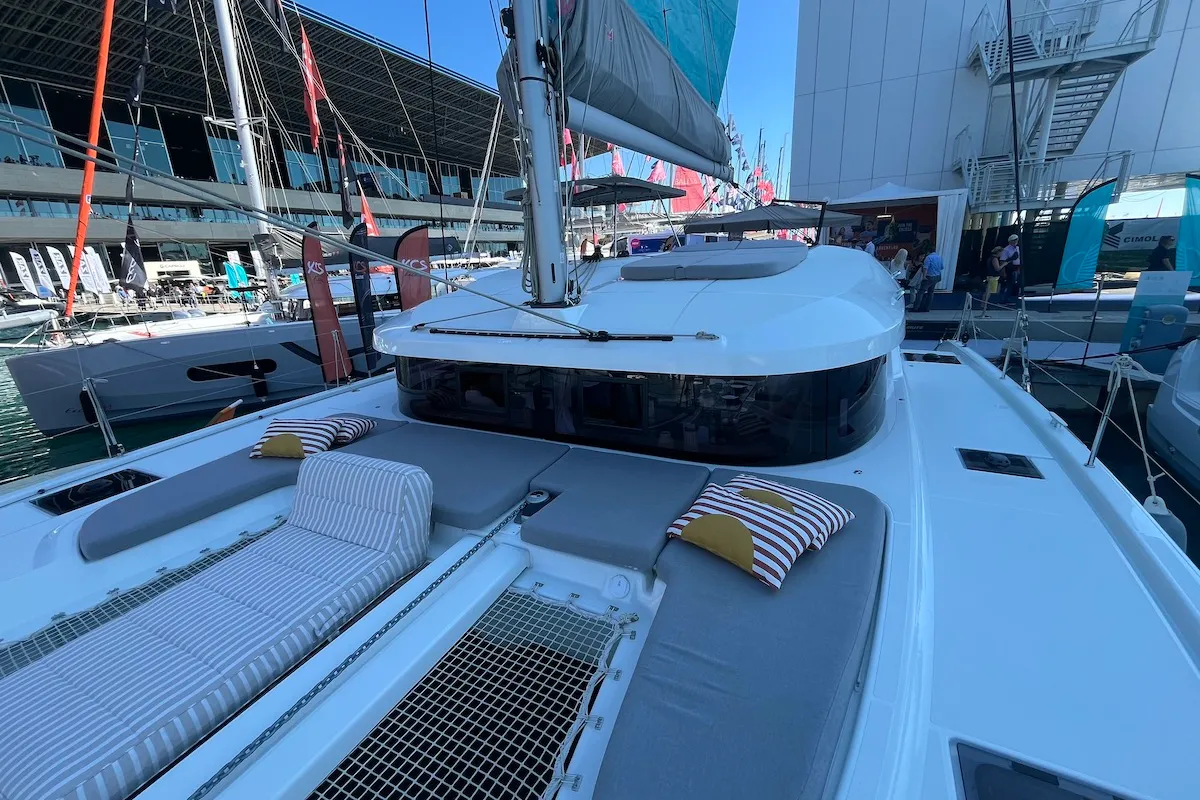 Deck of Why Not 22, a Lagoon 38 catamaran at Municipal Unit of Lefkada, Greece