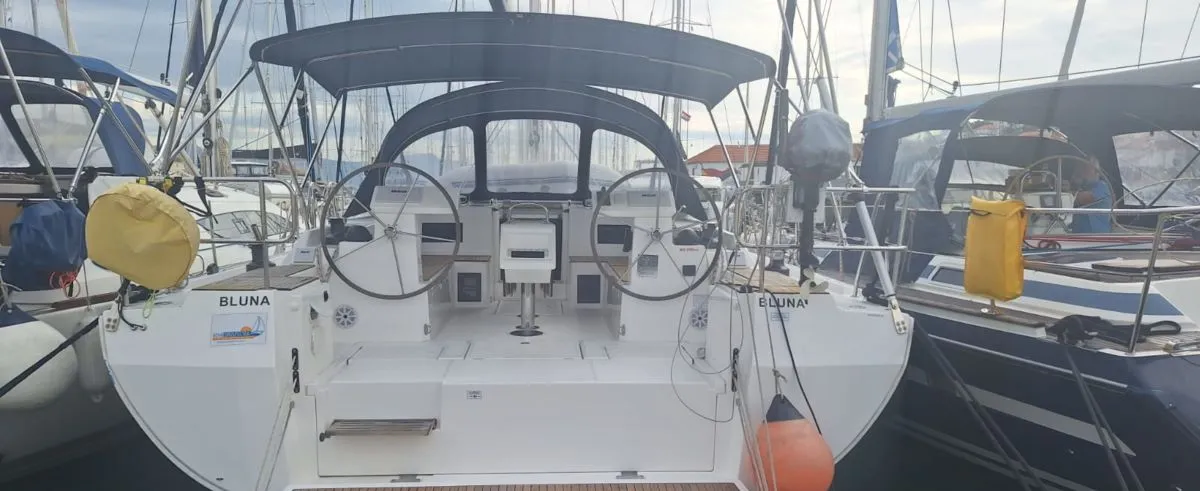 Cockpit of Bluna, a Bavaria C45 sailboat at Grad Šibenik, Croatia