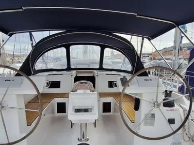 Cockpit of Bluna, a Bavaria C45 sailboat at Šibenik, Croatia