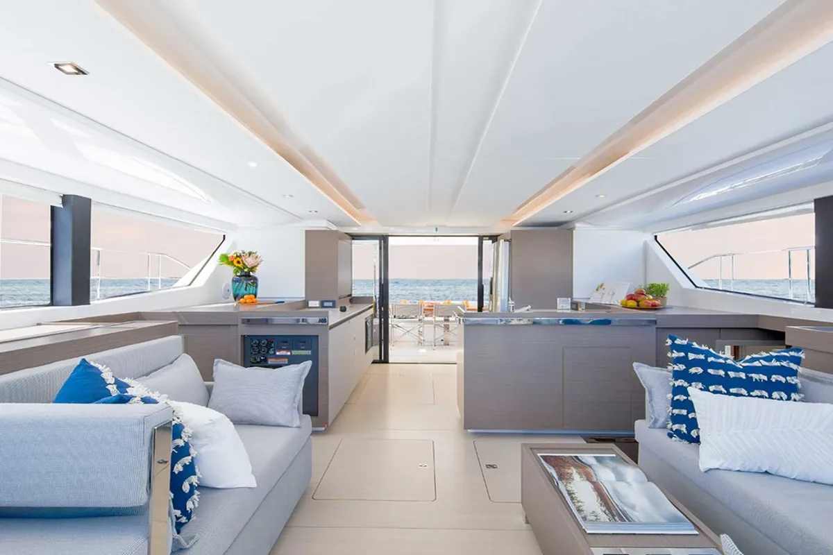 Salon of Moorings 464PC Exclusive, a Leopard 46PC catamaran at Road Town, British Virgin Islands