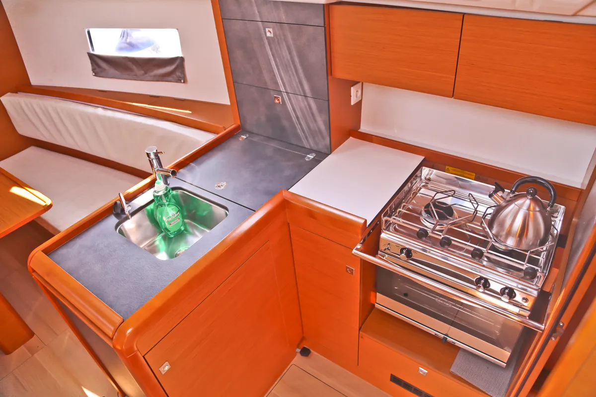 Galley of Dynamene, a Jeanneau Sun Odyssey 349 sailboat at Volos, Greece