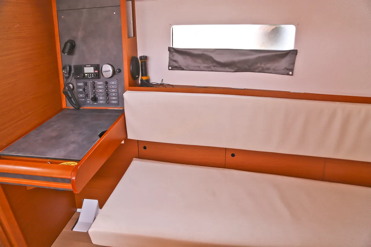 Salon of Dynamene, a Jeanneau Sun Odyssey 349 sailboat at Volos, Greece