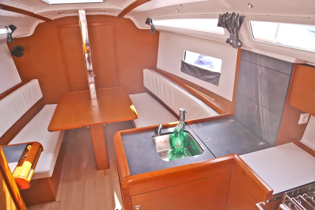 Salon of Dynamene, a Jeanneau Sun Odyssey 349 sailboat at Volos, Greece