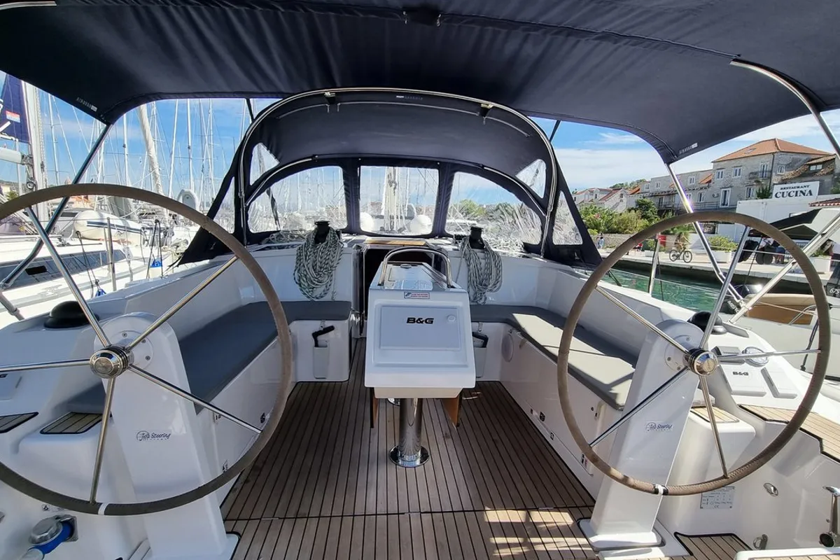 Cockpit of Quick Point, a Bavaria C42 sailboat at Split, Croatia