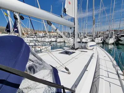 Deck of Quick Point, a Bavaria C42 sailboat at Split, Croatia
