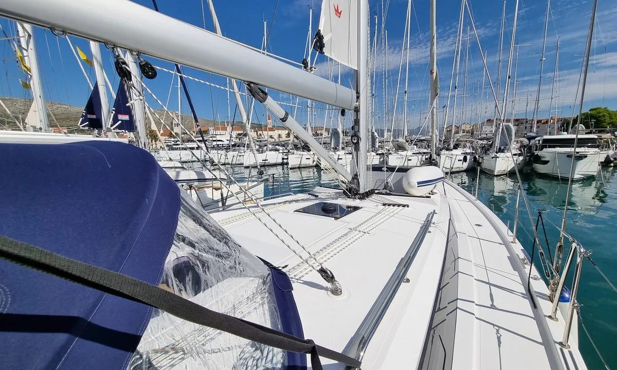 Deck of Quick Point, a Bavaria C42 sailboat at Split, Croatia