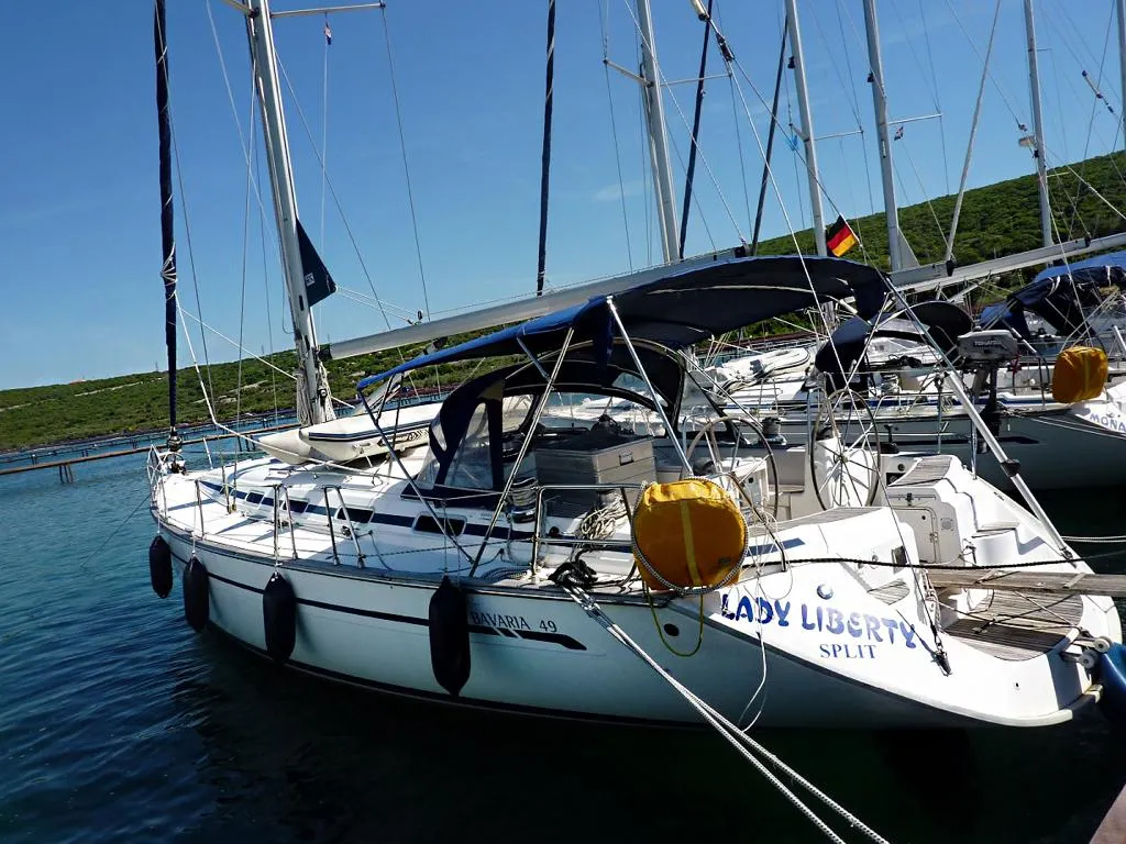 Exterior view of Lady Liberty, a Bavaria 49 sailboat at Grad Pula, Croatia