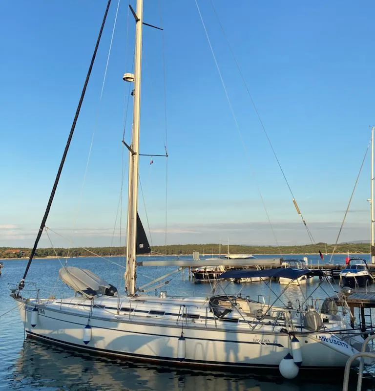 Exterior view of Lady Liberty, a Bavaria 49 sailboat at Grad Pula, Croatia