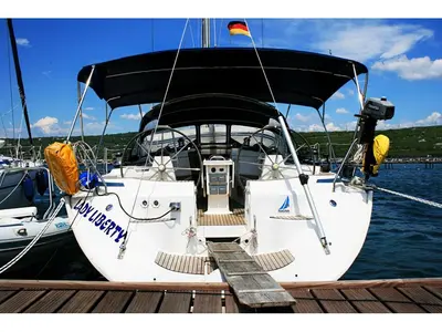 Cockpit of Lady Liberty, a Bavaria 49 sailboat at Grad Pula, Croatia