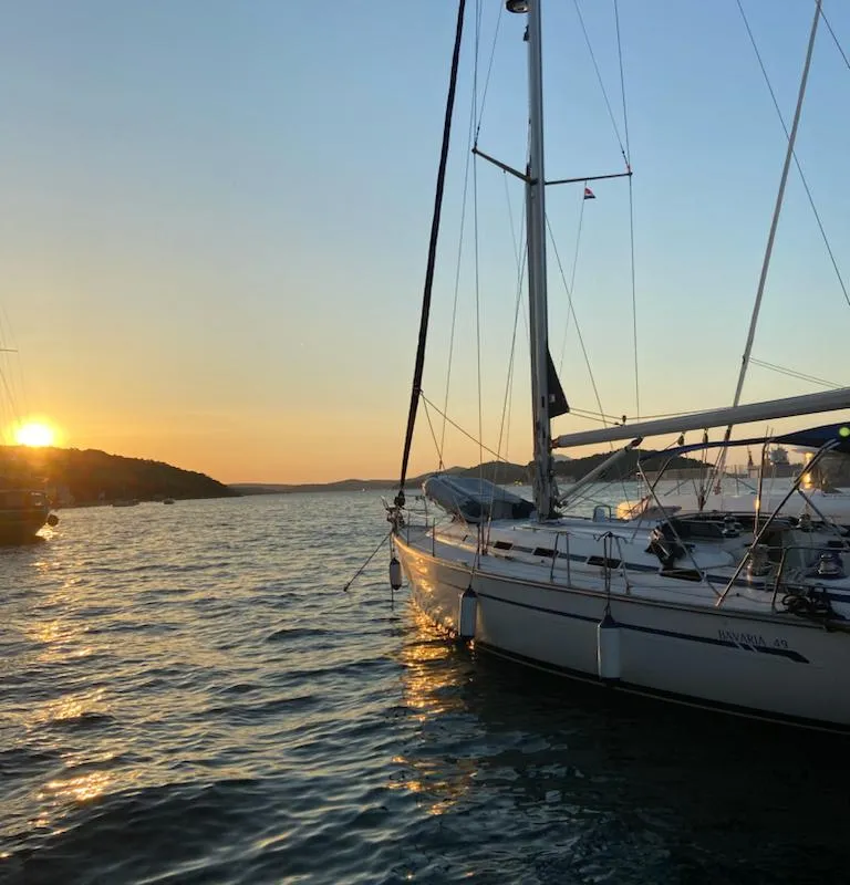 Exterior view of Lady Liberty, a Bavaria 49 sailboat at Grad Pula, Croatia