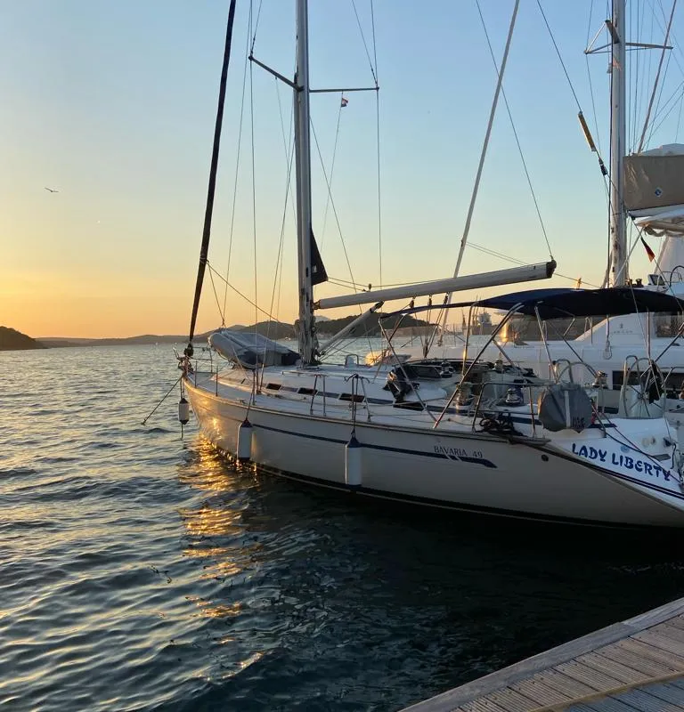 Exterior view of Lady Liberty, a Bavaria 49 sailboat at Grad Pula, Croatia