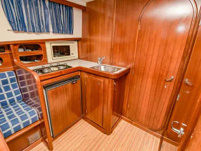 Galley of Mar De Coral, a Sasga Yachts Menorquin Yacht 100 motorboat at Sitges, Spain