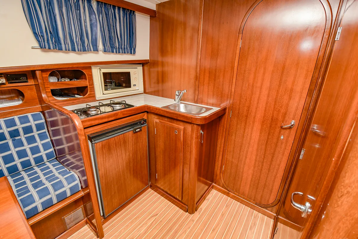 Galley of Mar De Coral, a Sasga Yachts Menorquin Yacht 100 motorboat at Sitges, Spain