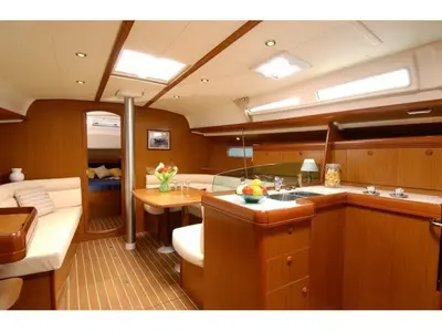 Salon of Black Pearl, a Jeanneau Sun Odyssey 42 i sailboat at Athens, Greece