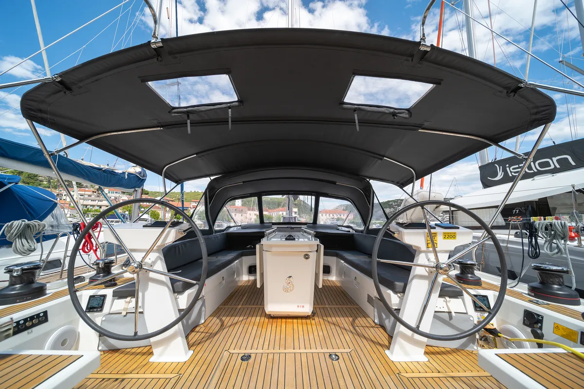 Cockpit of First Friendship, a Beneteau Oceanis 51.1 sailboat at Skradin, Croatia