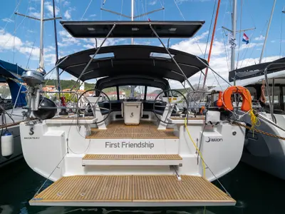 Cockpit of First Friendship, a Beneteau Oceanis 51.1 sailboat at Skradin, Croatia