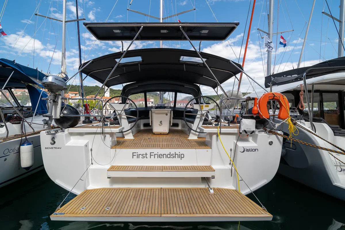 Cockpit of First Friendship, a Beneteau Oceanis 51.1 sailboat at Skradin, Croatia