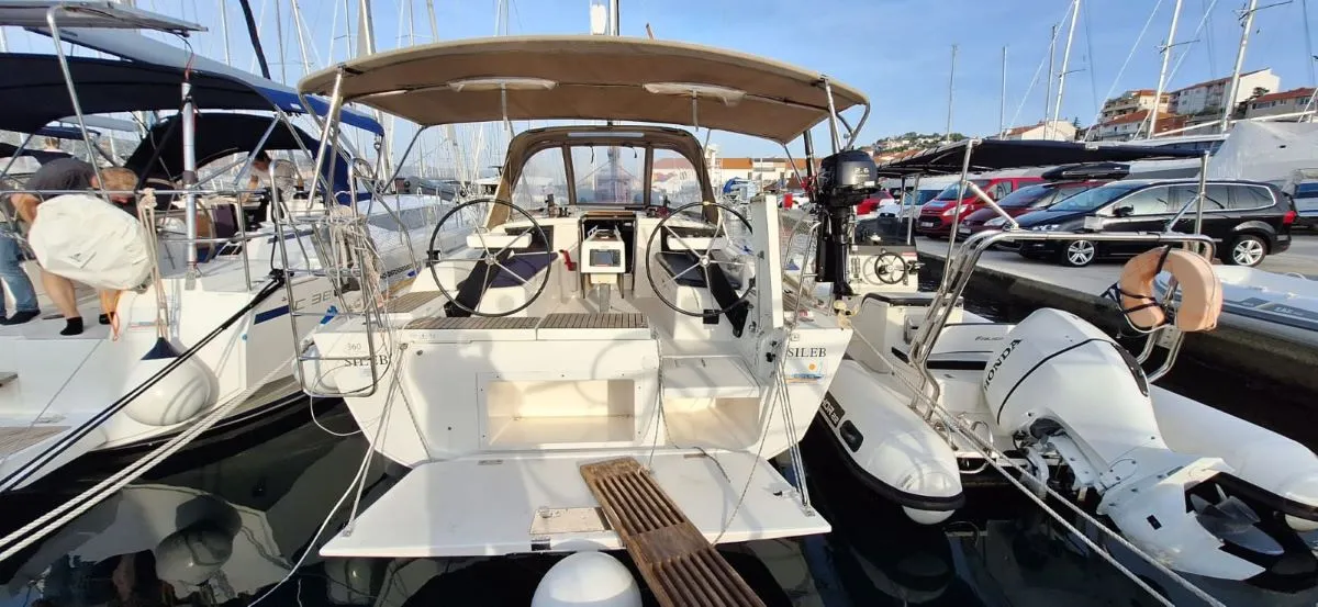 Cockpit of Sileb, a Dufour 360 GL sailboat at Grad Šibenik, Croatia