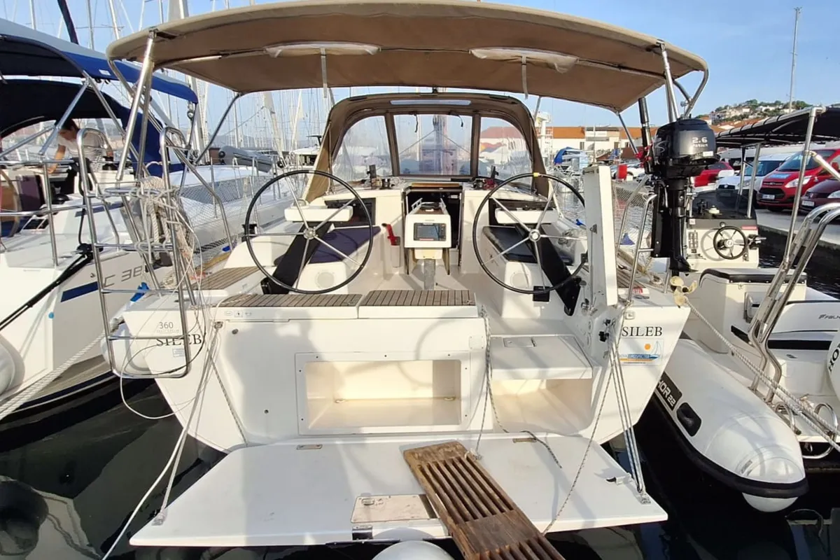 Cockpit of Sileb, a Dufour 360 GL sailboat at Grad Šibenik, Croatia
