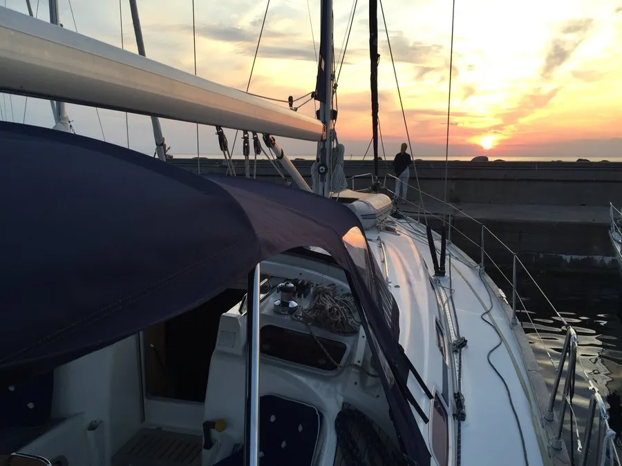 Cockpit of Evita, a Bavaria 46 Cruiser sailboat at Bullandö, Sweden