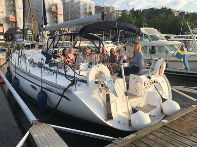 Deck of Evita, a Bavaria 46 Cruiser sailboat at Bullandö, Sweden