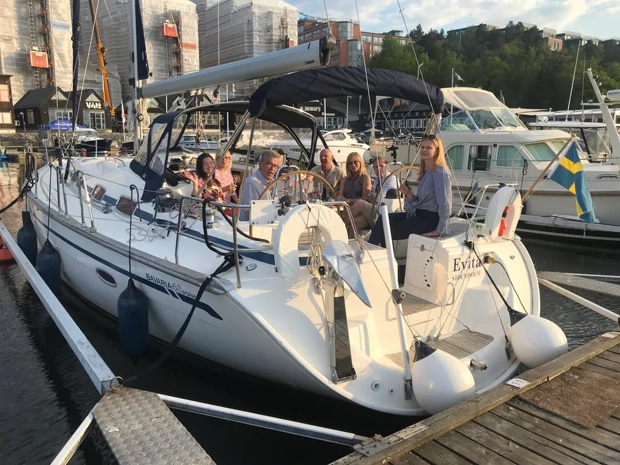 Deck of Evita, a Bavaria 46 Cruiser sailboat at Bullandö, Sweden