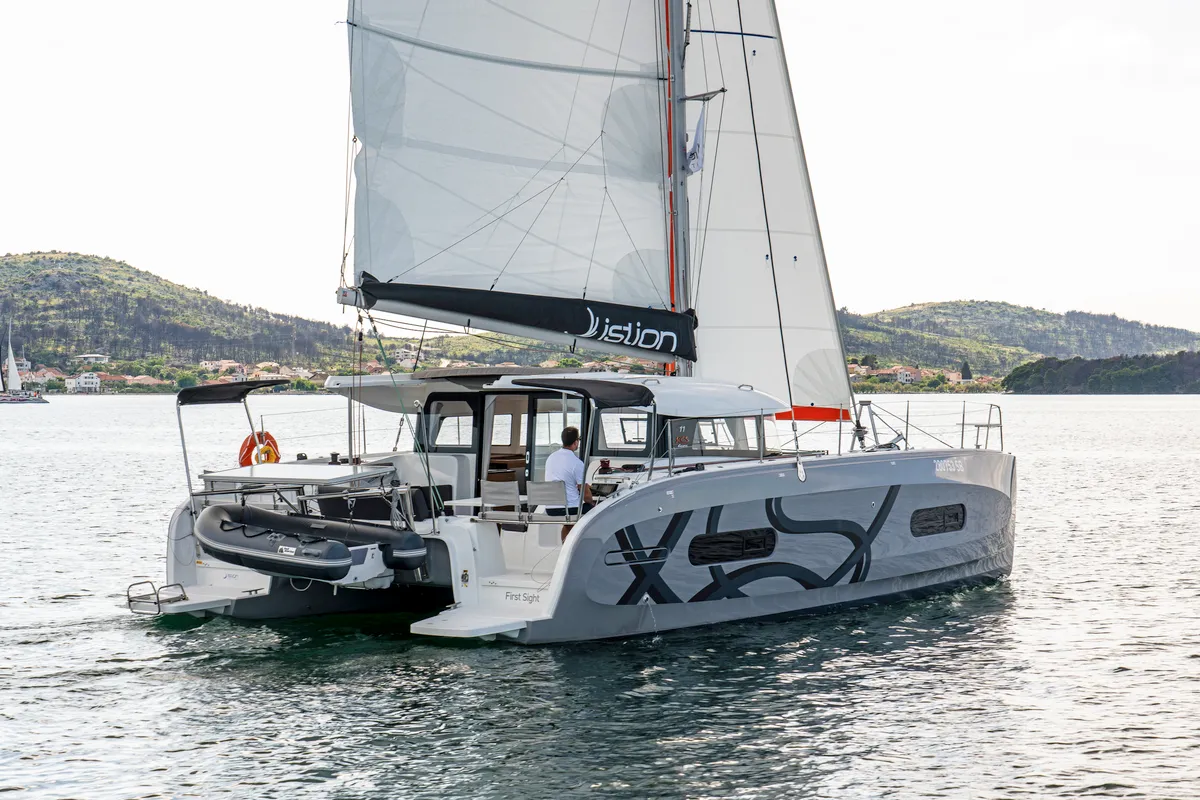 Exterior view of First Sight, a Excess 11 catamaran at Skradin, Croatia
